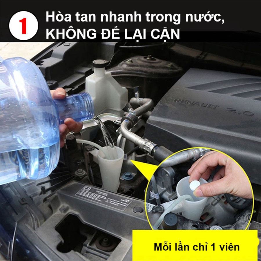 Viên Sủi Rửa Kính Xe Ô tô - Viên Pha Nước Rửa Kính Xe - Làm Sạch Vết Bẩn Trên Kính -1Viên = 4 Lít