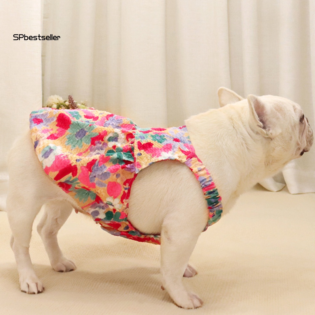 Đầm Mùa Hè Hai Lớp Thoáng Khí In Họa Tiết Hoa Có Tay Lồng Đèn Cho Thú Cưng