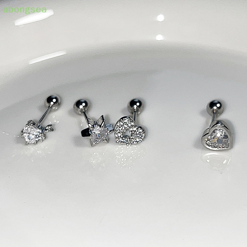 1 Bông Tai Hình Trái Tim Đính Đá Zircon Bằng Thép Không Gỉ Dễ Thương Cho Nữ