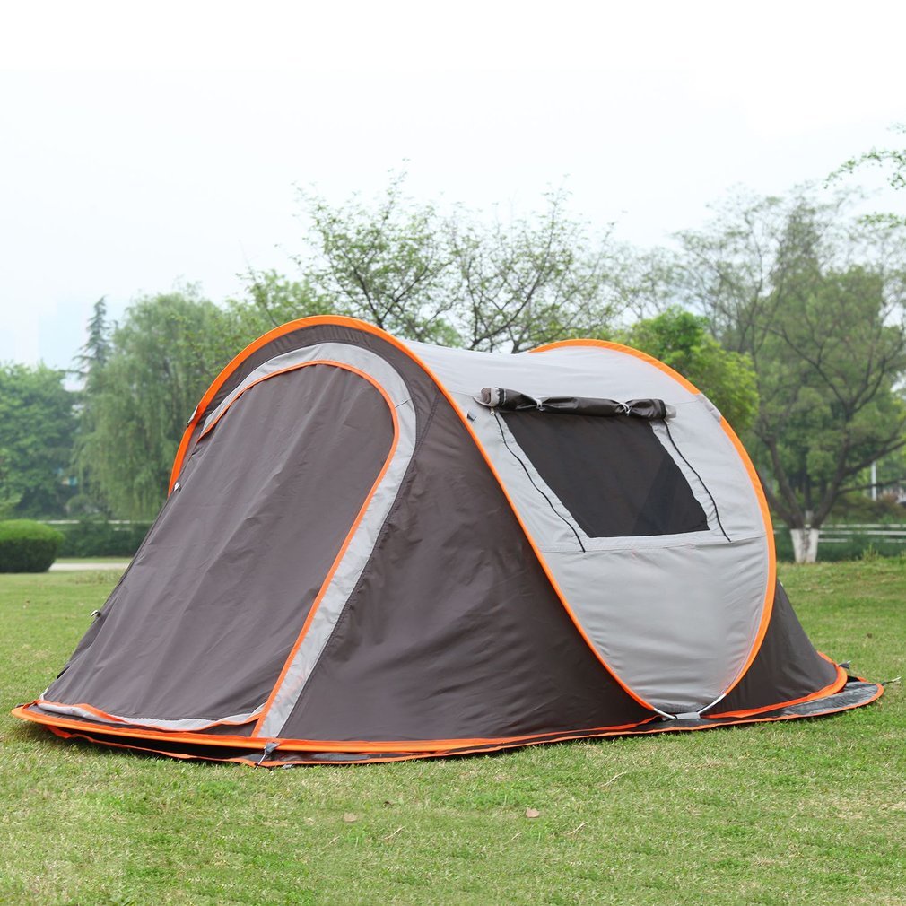 Double Layers Hiking Tent Thickened Silver Plating Oxford Cloth Outdoor Camping For 3-4 Persons With 2 Support Rods [Q/13]