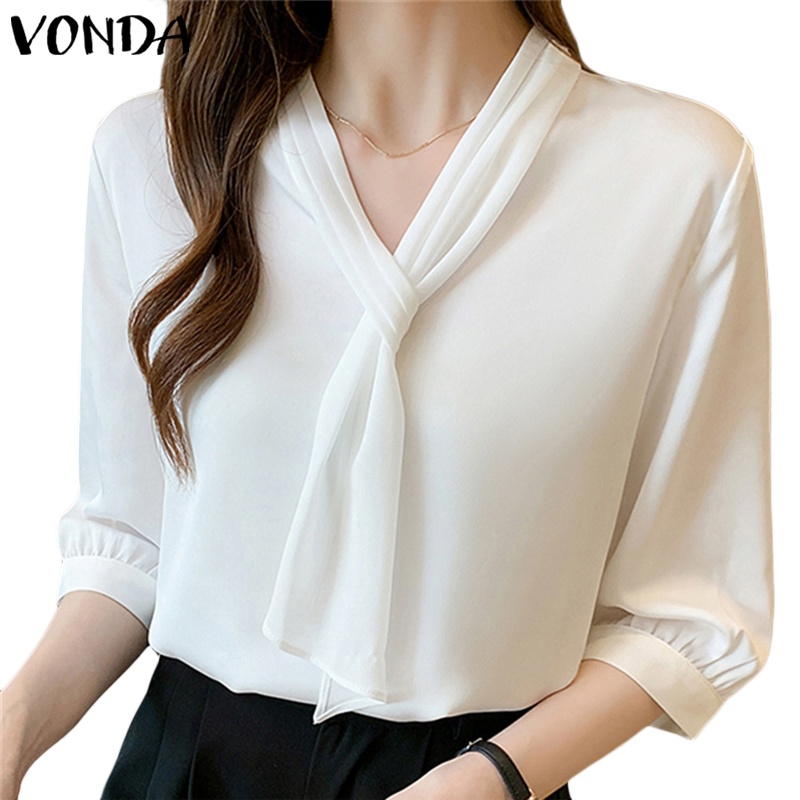 Áo Sơ Mi Cổ Chữ V Tay Lửng Dáng Chữ H Màu Sắc Đơn Giản Phong Cách Hàn Quốc Dành Cho Nữ