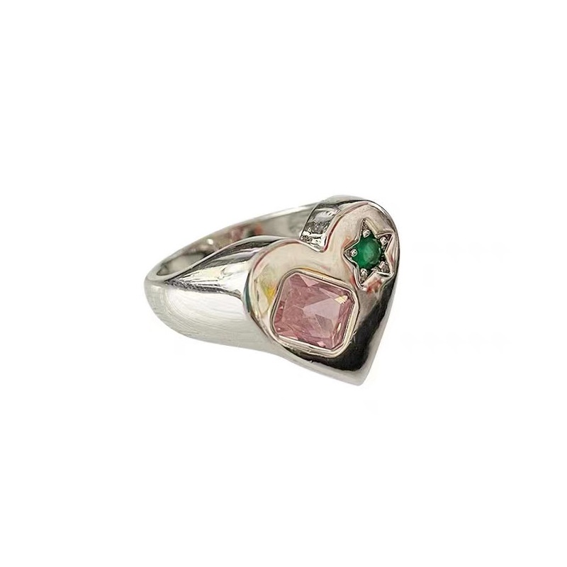 Nhẫn Hở Đính Đá Zircon Hình Trái Tim Nhiều Màu Sắc Phong Cách Vintage Dành Cho Nữ