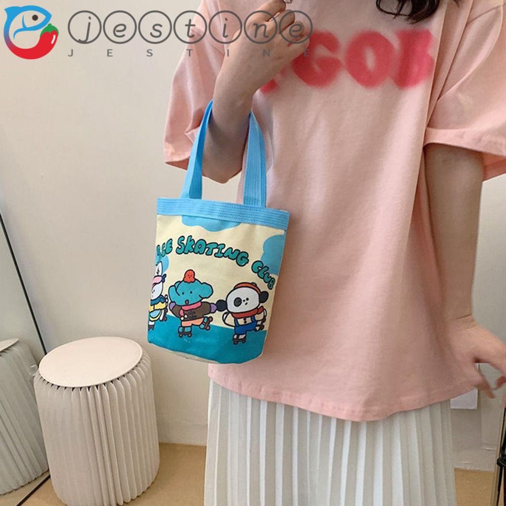 Jestine Túi Đựng Mỹ Phẩm / Đồ Trang Điểm Xách Tay Bằng Vải Bố Sức Chứa Lớn Hình Gấu Hoạt Hình Hàn Quốc Cho Mẹ Bỉm Sữa