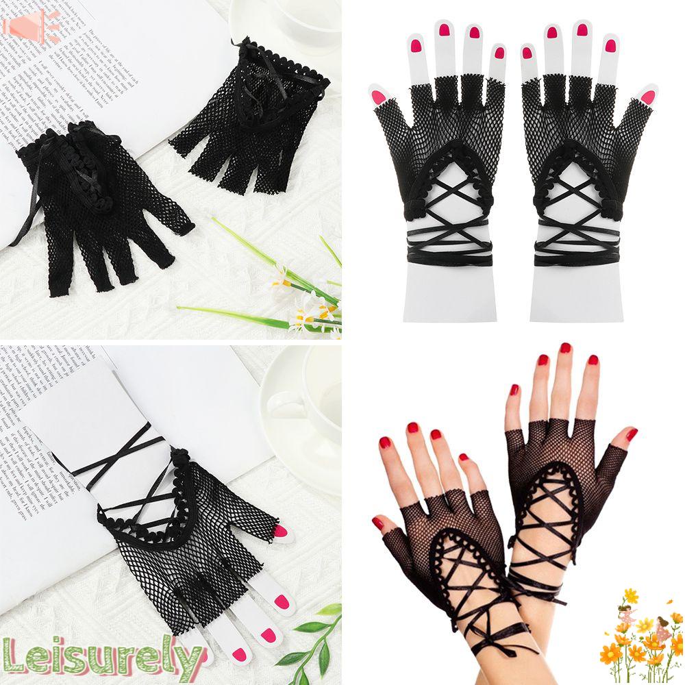 Găng Tay Ren Màu Đen Hở Ngón Phong Cách Gothic Lolita
