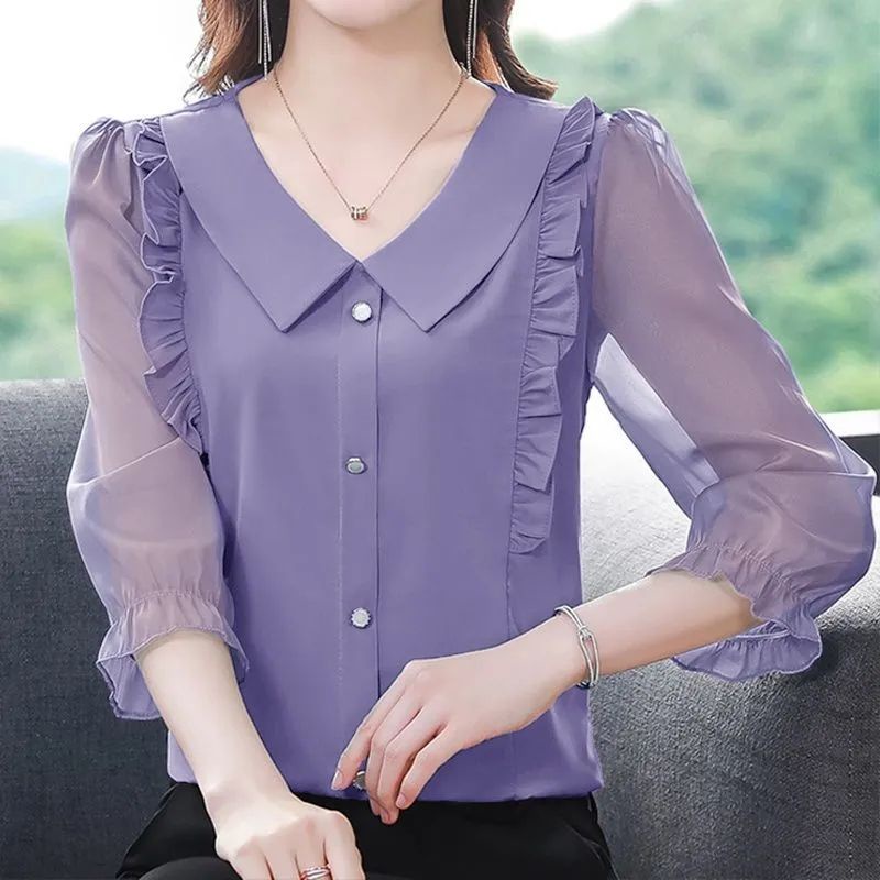 Áo Sơ Mi Chiffon Tay Lỡ Cổ Búp Bê Thời Trang Mới 2023