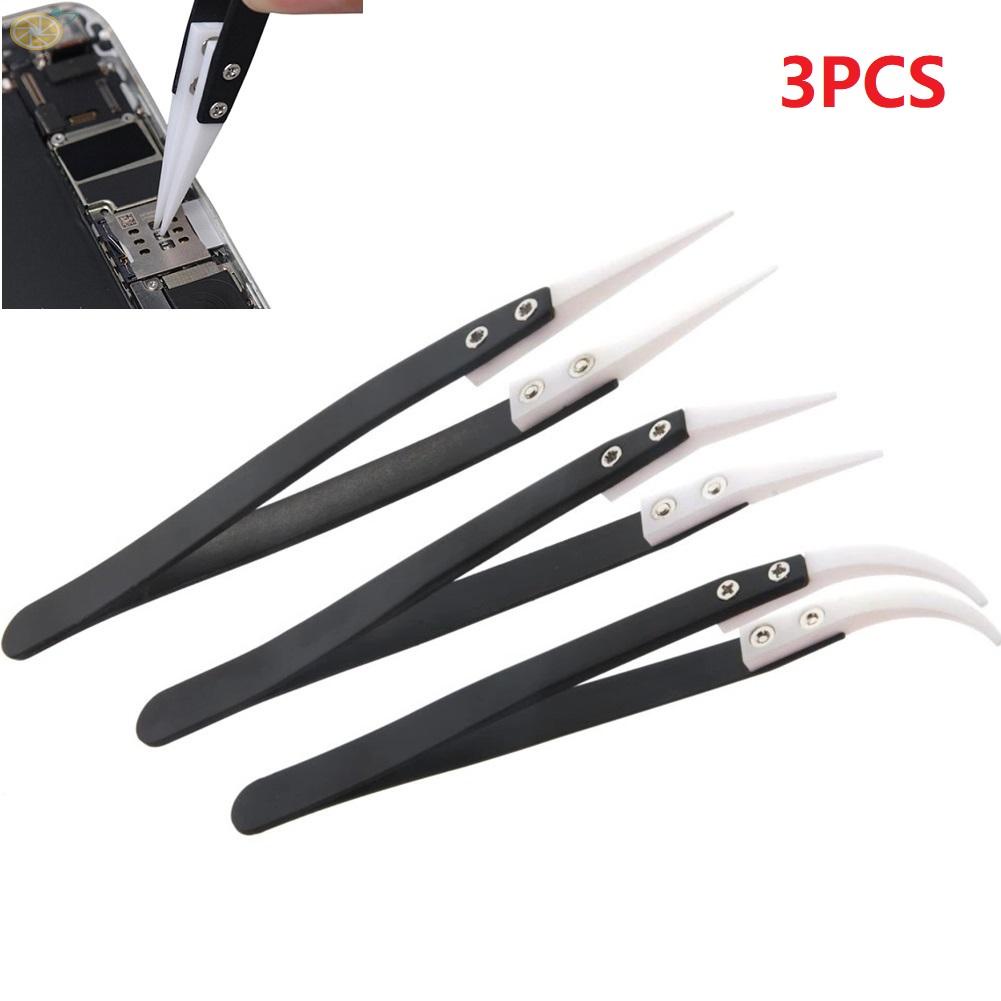【VARSTR】Stainless Steel Ceramic Tweezers Heat Resistant Non Conductive Ceramic Tip 3x