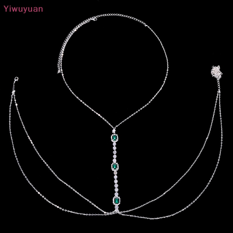 < Yiwuyuan > Dây Chuyền Đeo Cơ Thể Dạng Chuỗi Hạt Pha Lê Xanh Lá Thời Trang Quyến Rũ Cho Nữ Đi Biển