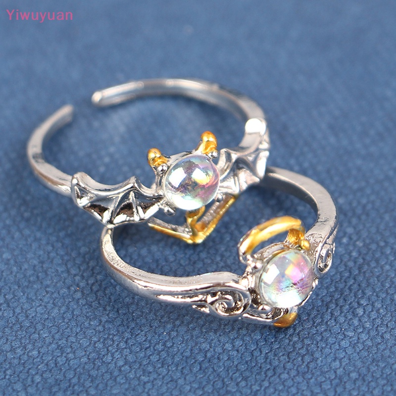 1 Cặp Nhẫn Đôi Cánh Thiên Thần Và Ác Quỷ Thời Trang Lãng Mạn Hai Màu Có Thể Điều Chỉnh Làm Quà Tặng Cho Cặp Đôi Mới