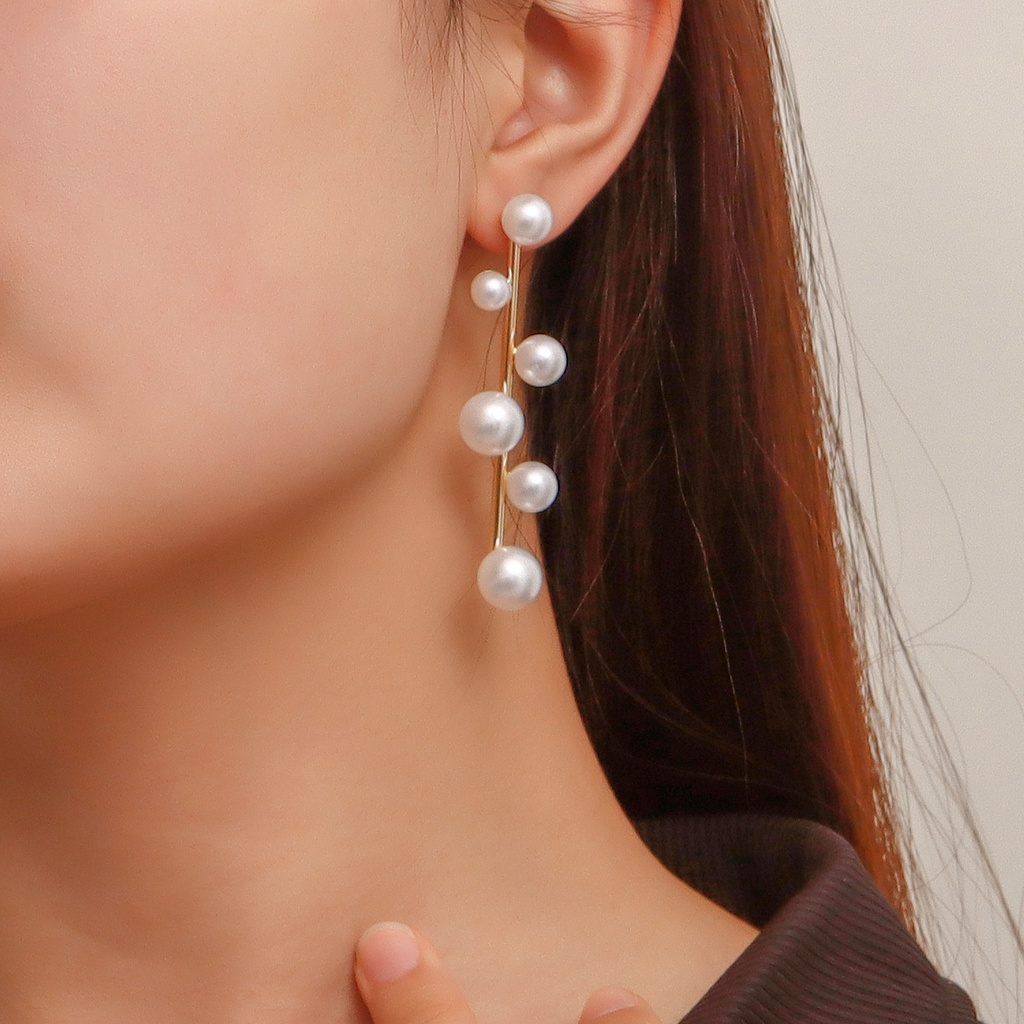 Khuyên Tai Kim Loại Tua Rua Đính Hạt Ngọc Trai Nhân Tạo Đơn Giản Thời Trang