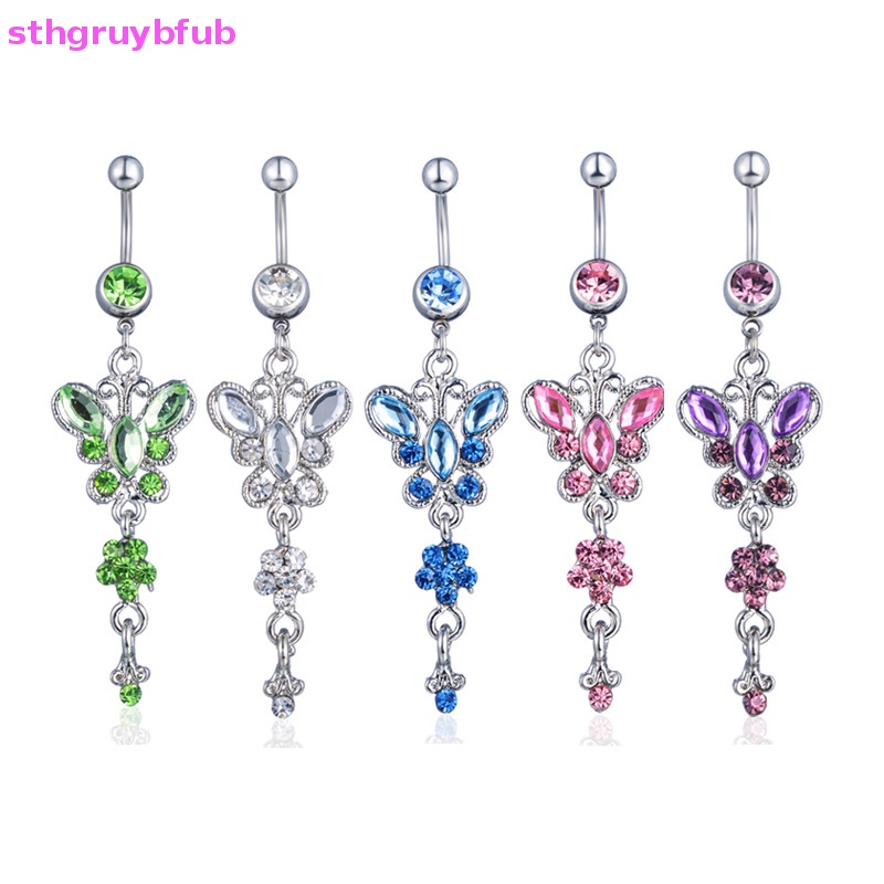 Khuyên RốN HìNh BướM ĐíNh Đá BằNg ThéP Y Tế
