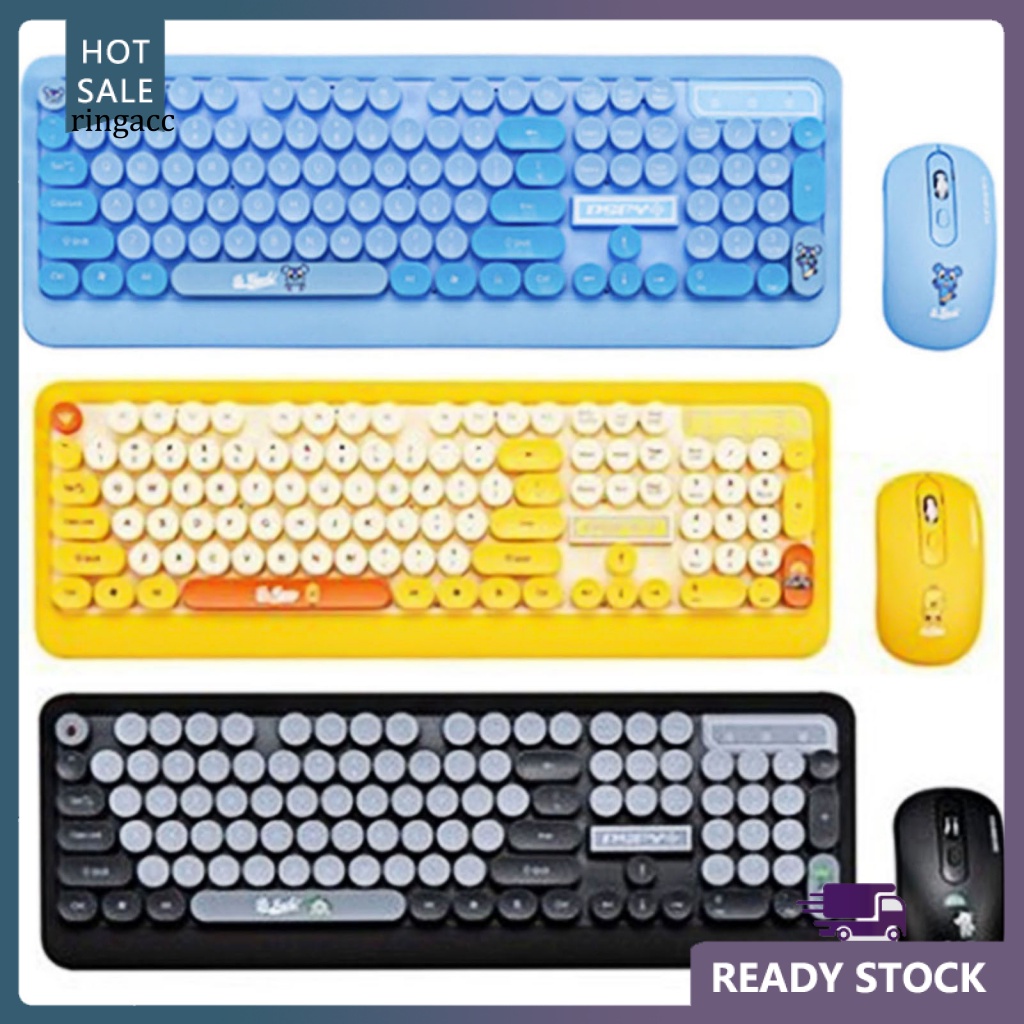 Bộ Bàn Phím Quang Không Dây USB Chống Nước K68 In Họa Tiết Hoạt Hình Cho Notebook