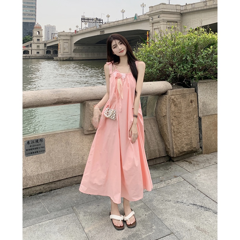 Đầm Hai Dây Dáng Dài Rộng Thắt Nơ In Hoa Thời Trang Mùa Hè Hàng Mới Dành Cho Bạn Nữ