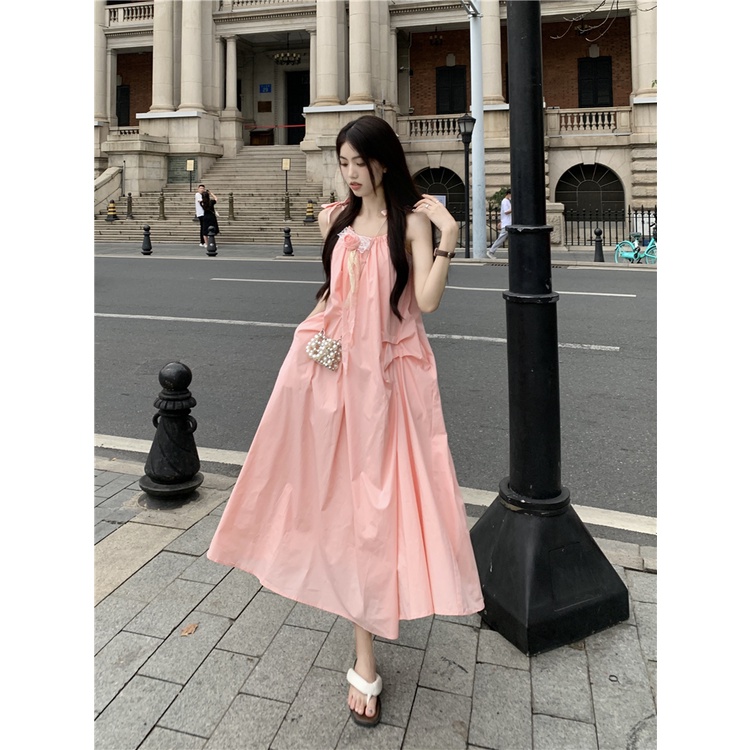 Đầm Hai Dây Dáng Dài Rộng Thắt Nơ In Hoa Thời Trang Mùa Hè Hàng Mới Dành Cho Bạn Nữ