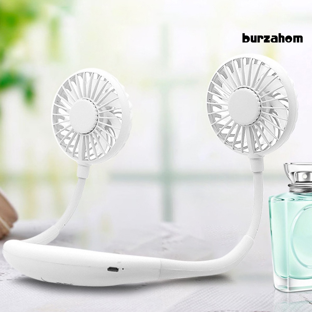 Quạt Làm Mát Mini Đeo Cổ Hai Đầu Có Đèn LED Sạc Cổng USB