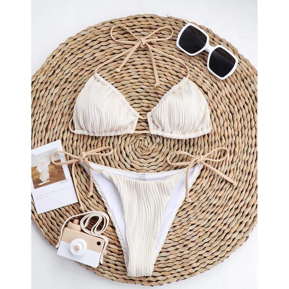 Bộ Đồ Bơi Bikini Hai Mảnh Màu Trơn Có Đệm Ngực Hở Lưng Thời Trang Gợi Cảm Cho Nữ B8H2