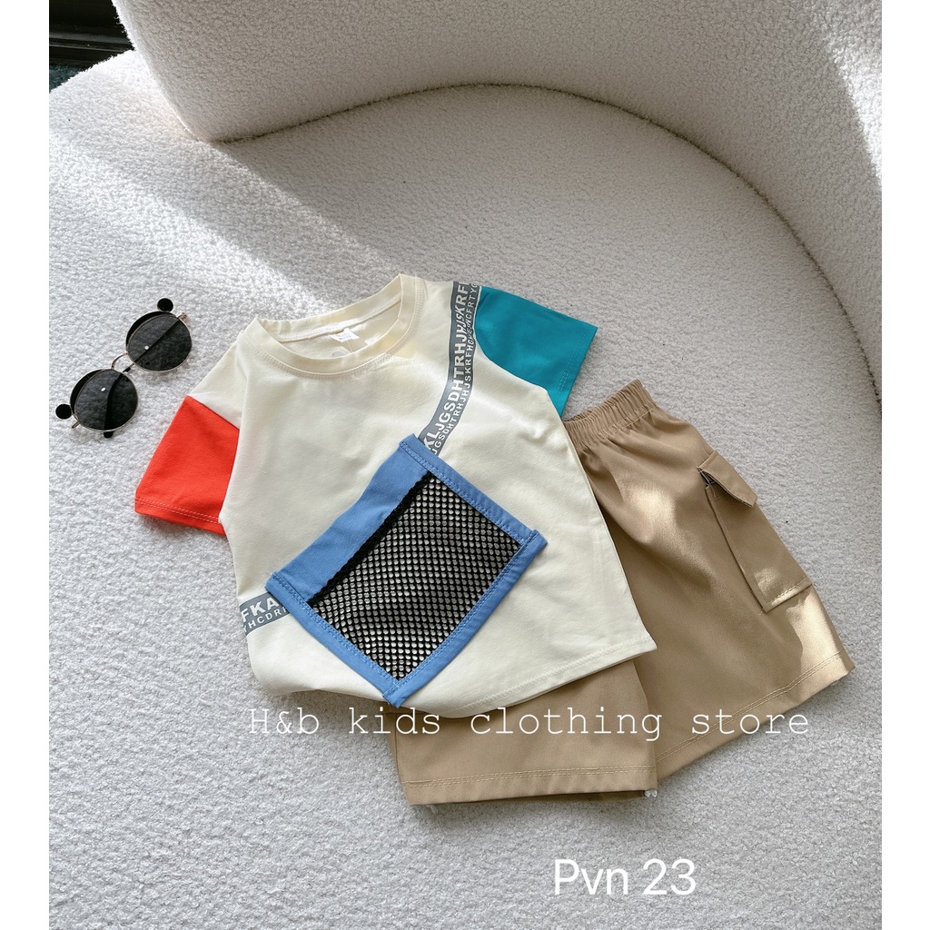 Bộ cotton pha túi lưới bé trai