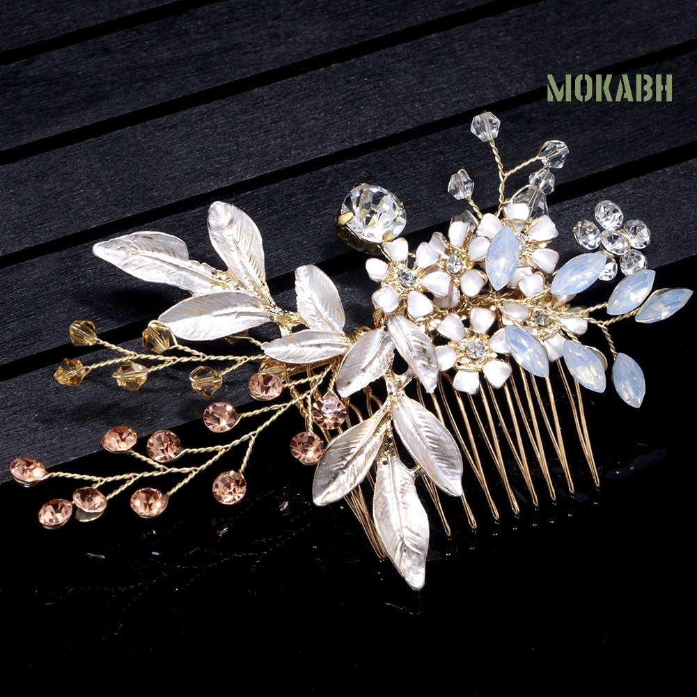 Lược Cài Tóc Họa Tiết Hoa Đính Đá Thanh Lịch Dùng Cho Cô Dâu Trong Tiệc Cưới