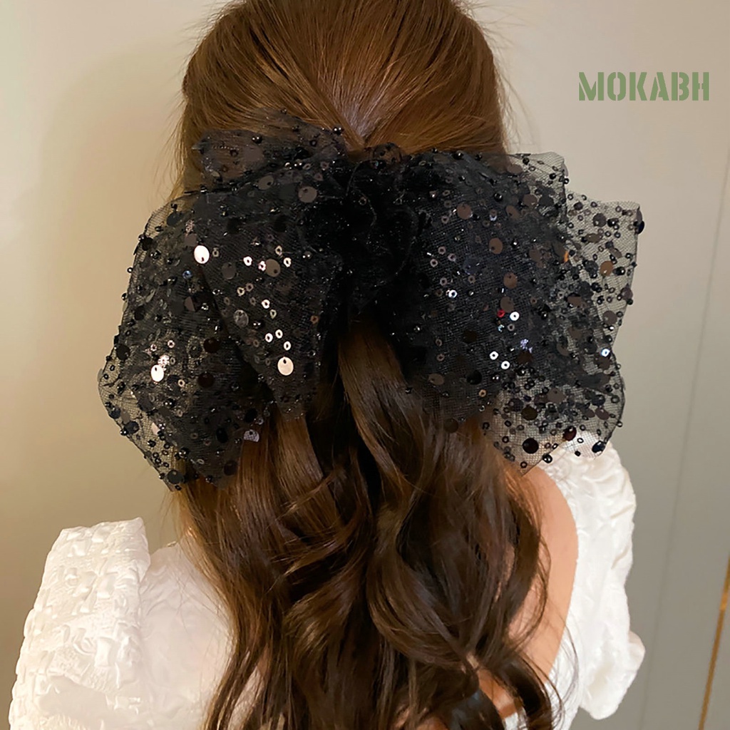 Kẹp Tóc Hình Nơ Lưới Màu Trơn Xuyên Thấu Nhiều Lớp Sang Trọng Dành Cho Nữ