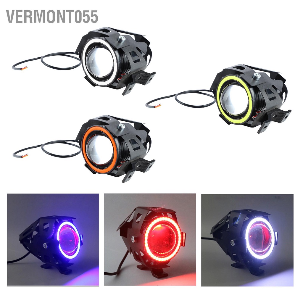 Vermont055 Đèn Pha Xe Máy 4 Chế Độ Chiếu Sáng Khẩu Độc Đáo 12 Đến 60V Chống Sốc Phía Trước LED Trợ Cho