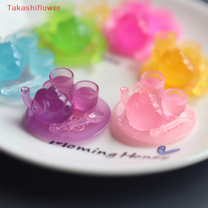 Bộ Ấm Trà Nhỏ Ba Chiều Bằng Nhựa Resin Trong Suốt Dạ Quang Chạm Khắc Ba Chiều Trang Trí Thủ Công