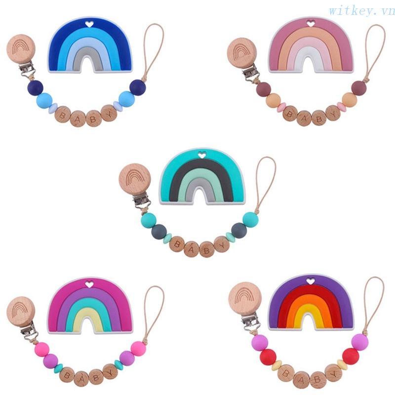 Set 2 Dây Đeo Núm Vú Giả Màu Cầu Vồng Cho Bé Sơ Sinh Giá Đỡ