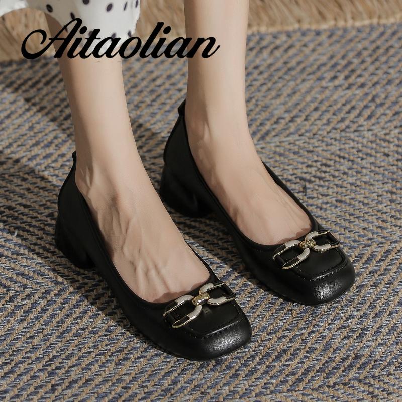 Giày Cao Gót 3.5cm Da Mềm Mũi Tròn Phong Cách retro Anh Quốc Cho Nữ