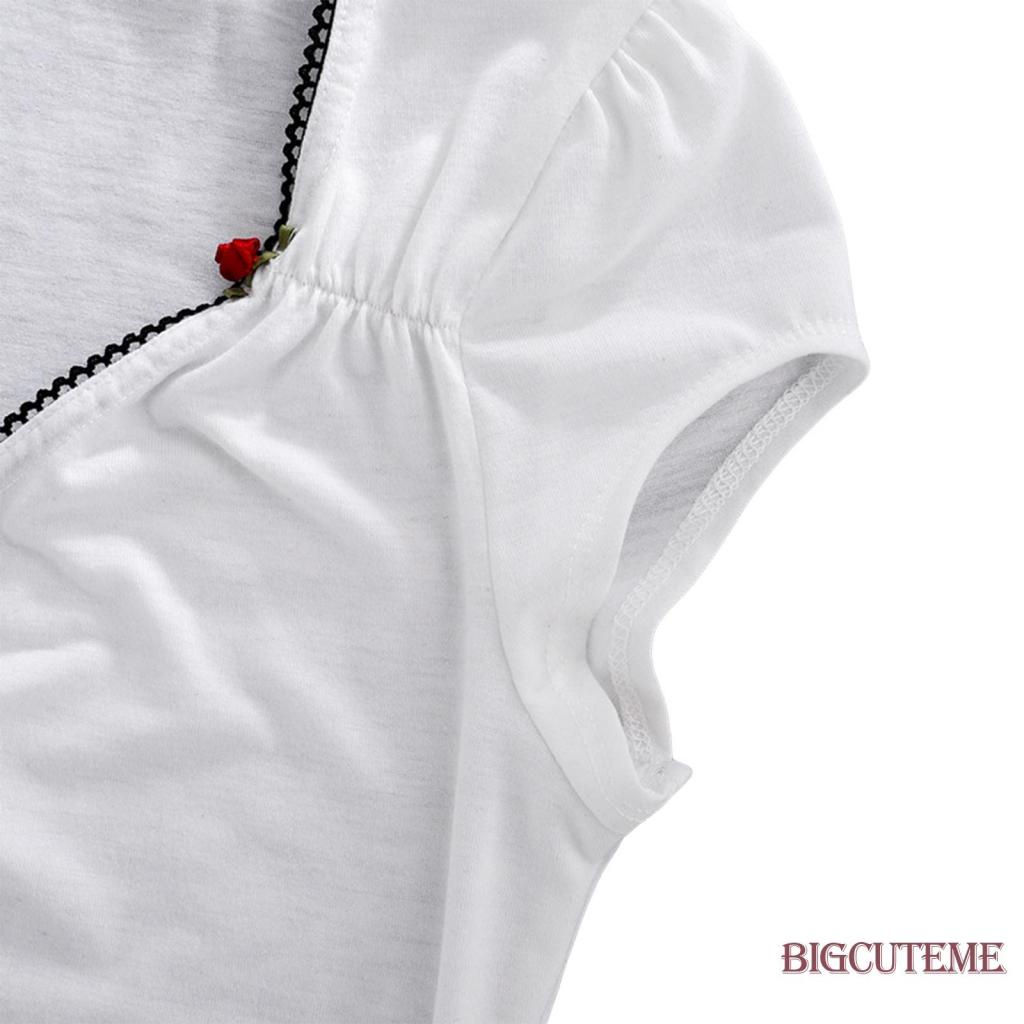 Áo Thun Nữ Tay Ngắn Cổ Chữ V Phối Ren Thời Trang