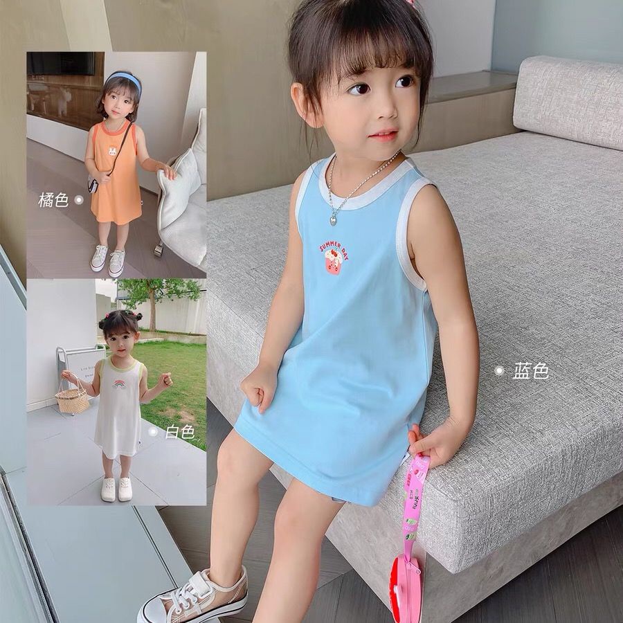 Đầm Hai Dây cotton Mùa Hè Hàn Quốc Mới Cho Bé Gái 2023