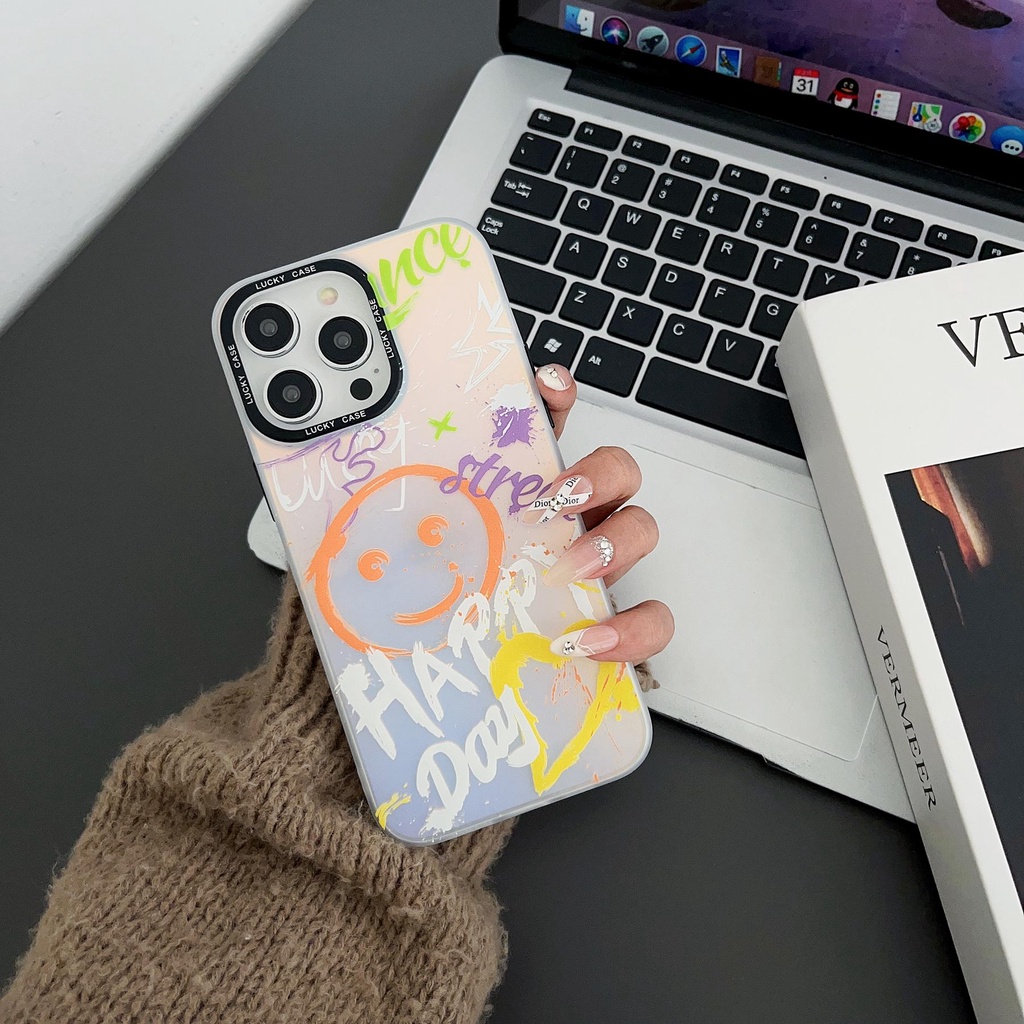 Ốp Điện Thoại Tpu Mềm Chống Sốc Hai Mặt Trong Suốt Họa Tiết Mặt Cười Graffiti Cho iPhone 14 13 12 11 Pro Max
