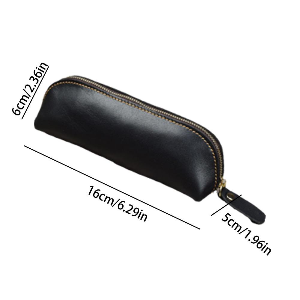 Túi Đựng Bút Bằng Da Thật Có Khóa Kéo Phong Cách Retro Đơn Giản M6K0
