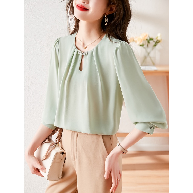 Áo Sơ Mi Tay Dài Đính Hạt Phong Cách Hàn Quốc Thời Trang Cho Nữ