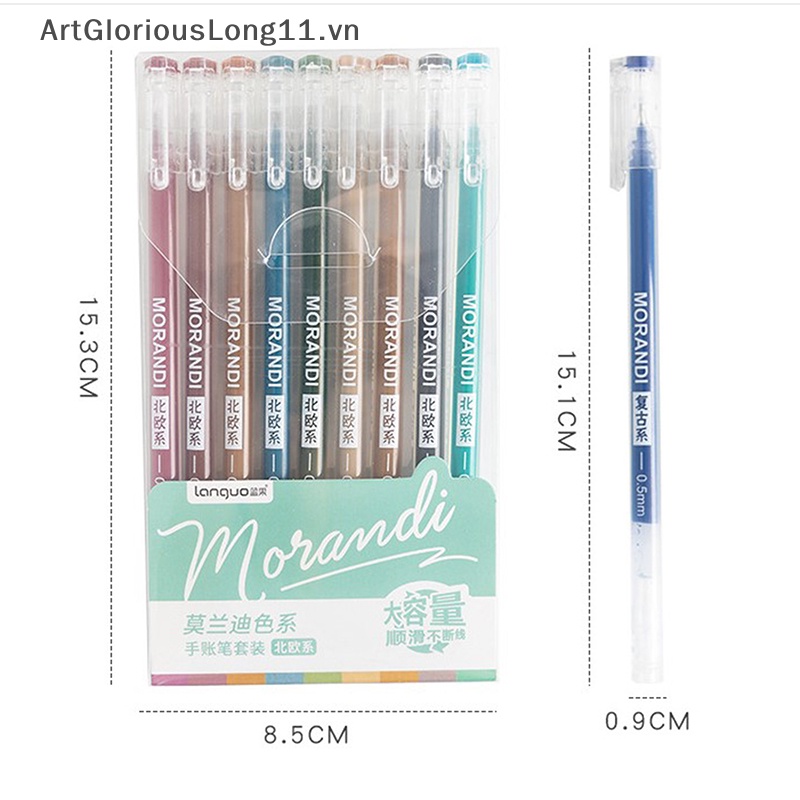 Set 9 Bút Mực Gel Ngòi 0.5mm Nhiều Màu Phong Cách Vintage