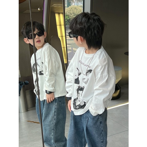 Áo thun trắng dài tay in hình chân dung