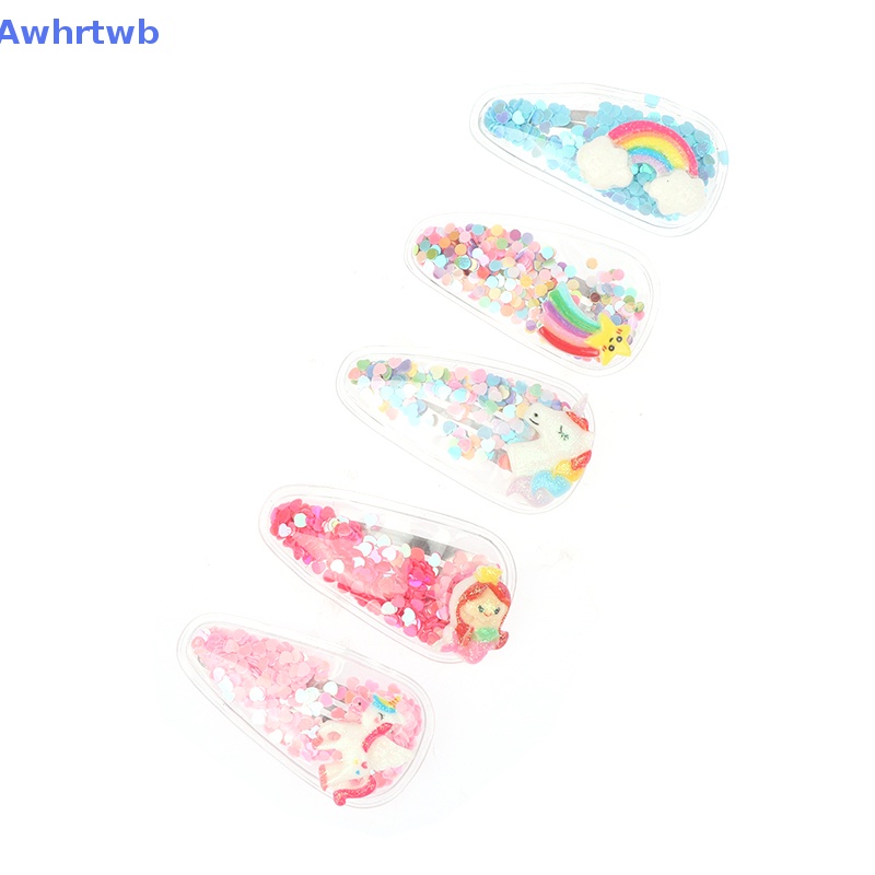 Set 5 Kẹp Tóc Mái Hình Động Vật / Trái Cây / Cát Lún Lấp Lánh Dễ Thương Cho Bé Mới