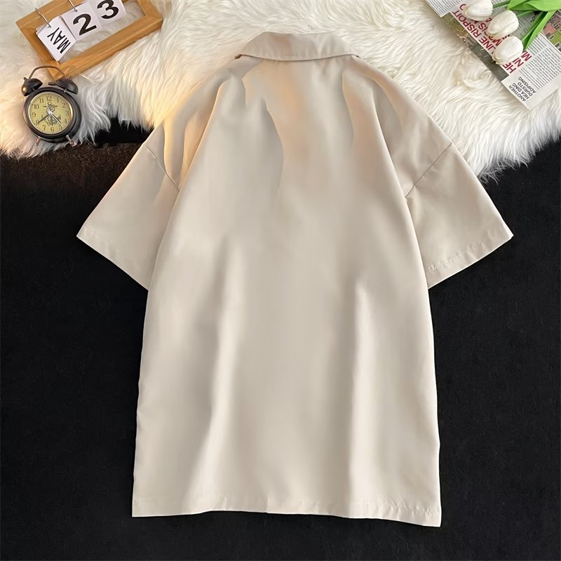 Áo cardigan Tay Ngắn Cổ Đứng Dáng Rộng Màu Trơn Cài Nút Đơn Giản Phong Cách Đường Phố Mỹ Thời Trang Mùa Hè 2023 Cho Nam