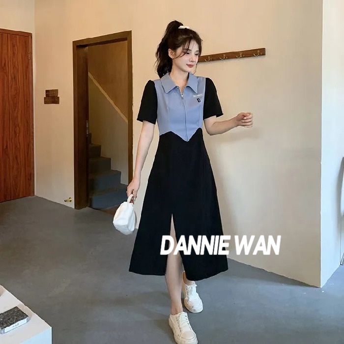 DannieWan váy nữ đầm thiết kế váy sơ mi dáng dài A22M1K8
