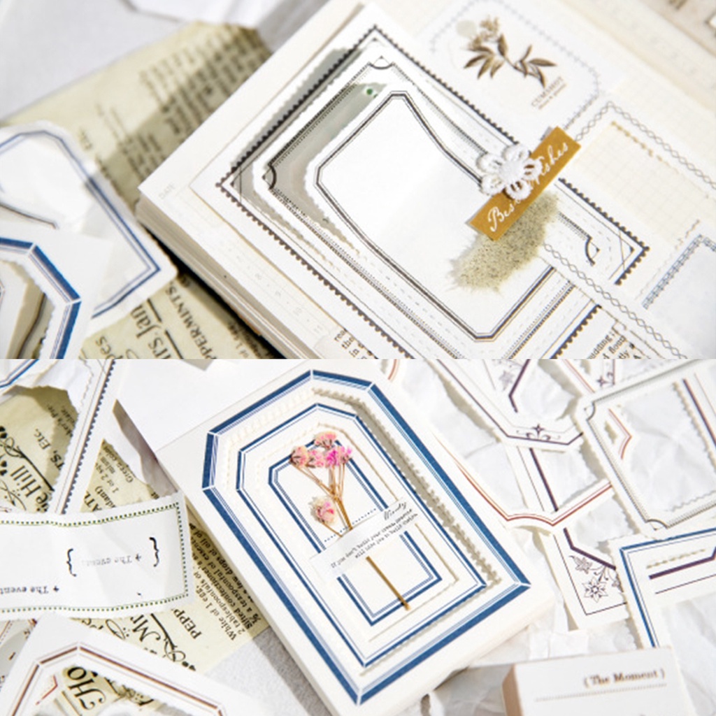 Set 40 tấm giấy note mix nhiều hình ảnh khung hình tách rời trang trí journal