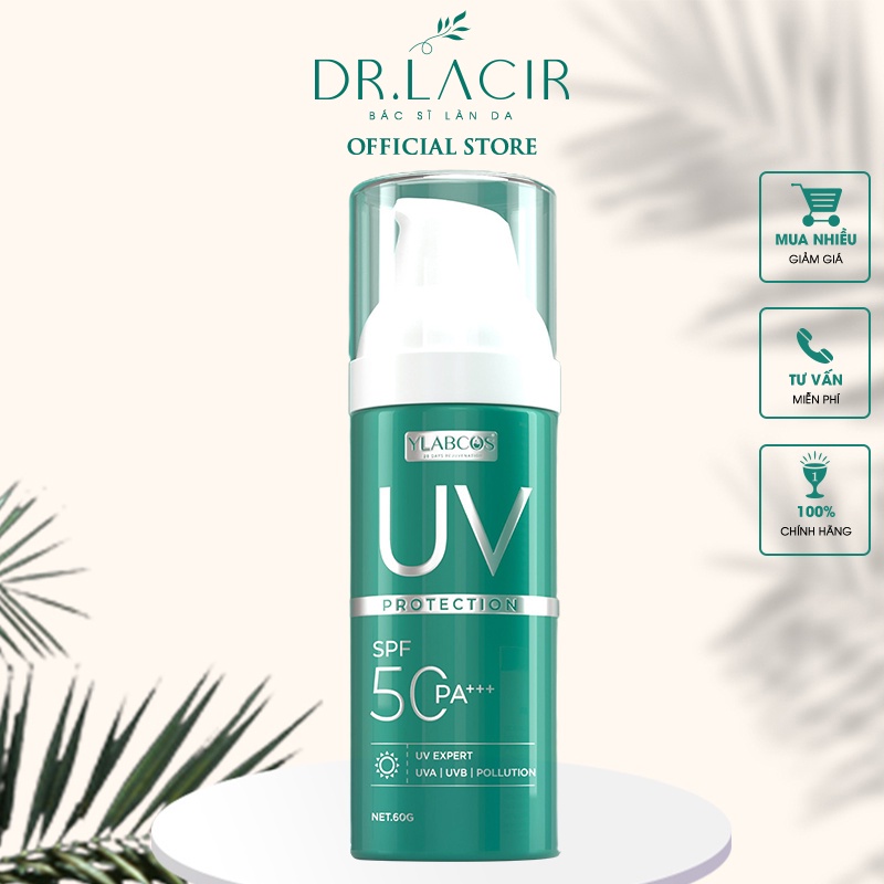 Kem chống nắng đa tầng giúp chống nắng,dưỡng trắng da, SPF 50PA+++ Uv Protection Ylabcos DR.LACIR Hộp 60g, samcosmetics