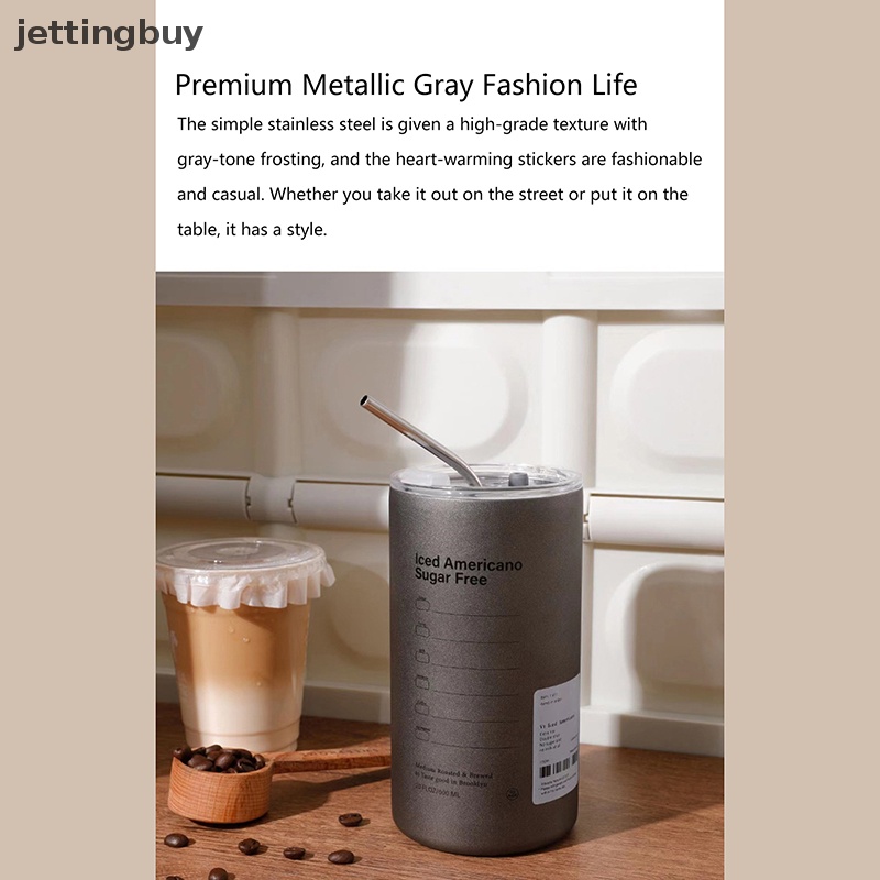 Cốc Giữ Nhiệt Bằng Thép Không Gỉ 304 Hai Lớp Kèm Ống Hút Có Thể Tái Sử Dụng