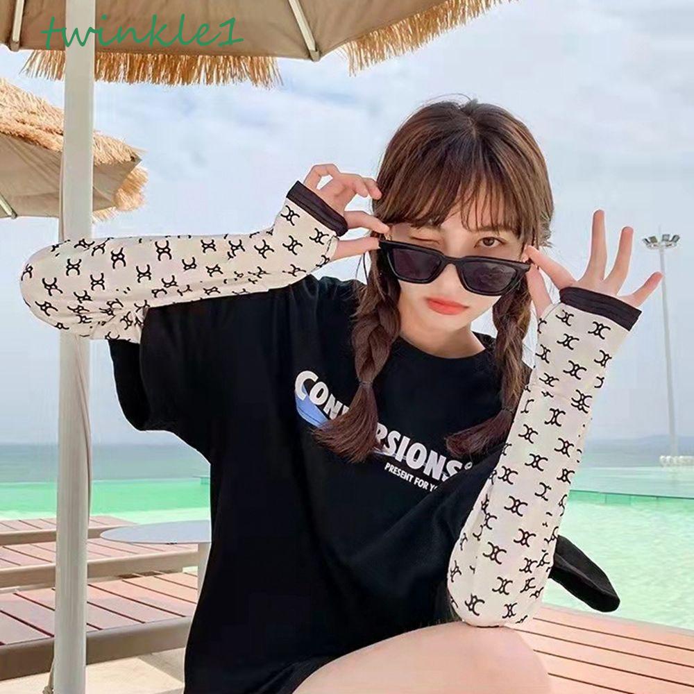 Găng Tay Chống Nắng Vải Lụa Lạnh Co Giãn Giữ Ấm Cánh Tay Họa Tiết Da Báo