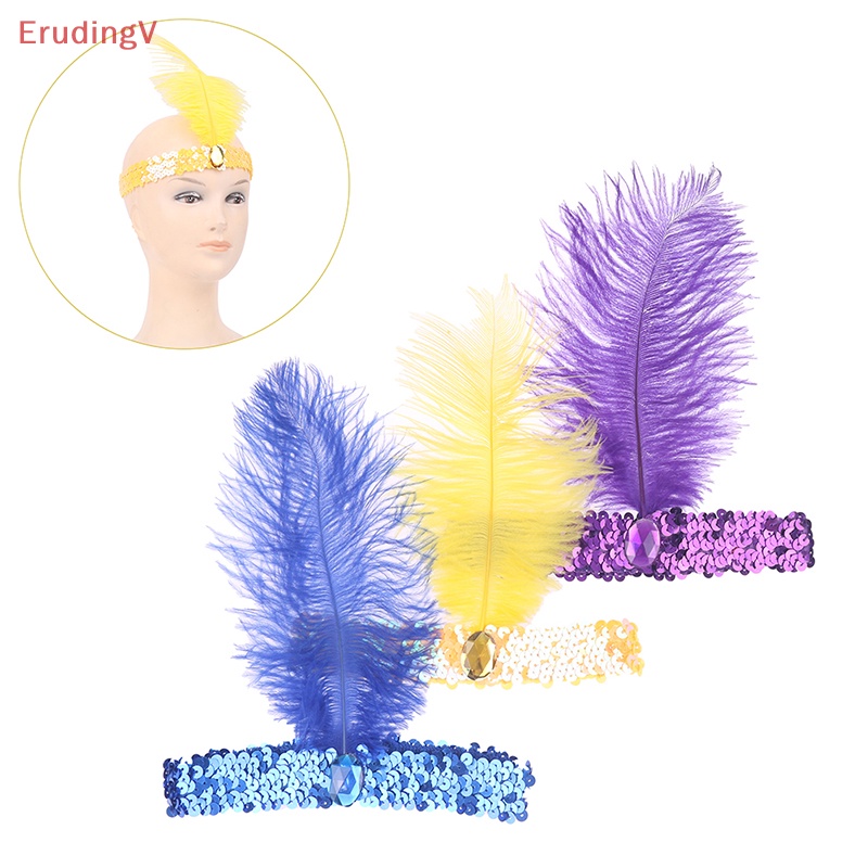 [ErudingV] Băng Đô Lông Vũ Đính Kim Sa Lấp Lánh Phong Cách Vintage Dành Cho Tiệc Hóa Trang [Mới]