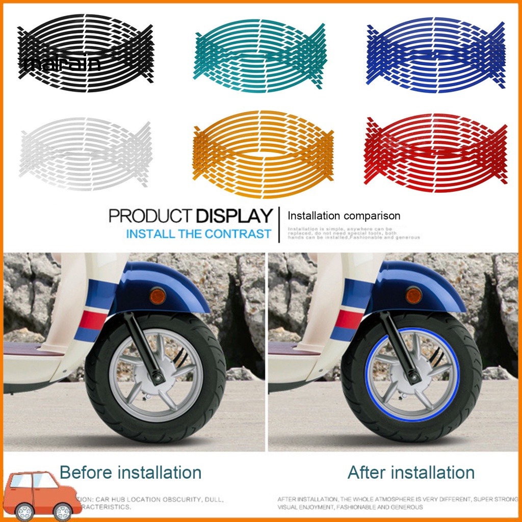 Bộ 16 Miếng Dán Phản Quang Nhiều Màu Sắc Trang Trí Bánh Xe Hơi Xe Máy
