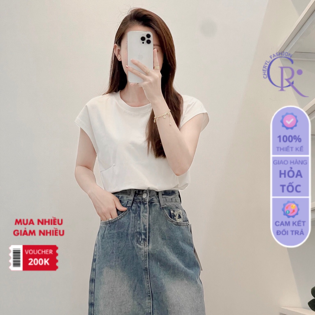 Áo thun nữ tay hến sát nách cổ tròn cotton phong cách hàn quốc from rộng áo phông trơn basic CHR210.