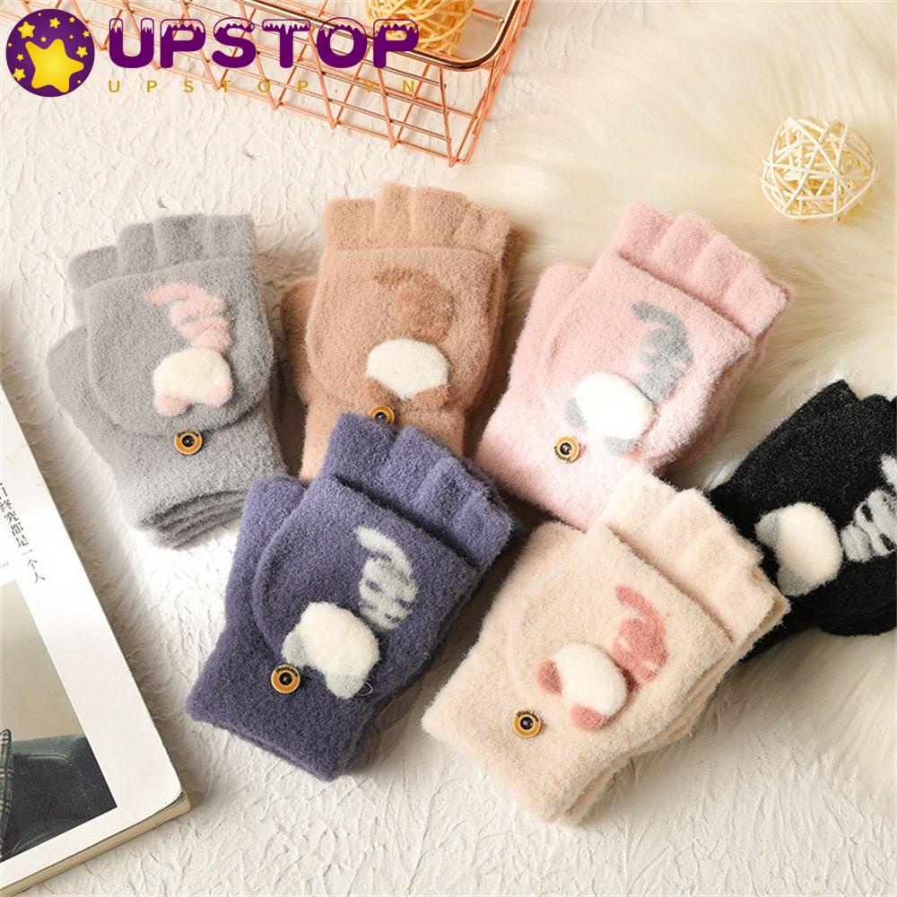 Găng Tay Hở Ngón Lông Xù Kiểu Dáng Hoạt Hình Dễ Thương Dành Cho Bé