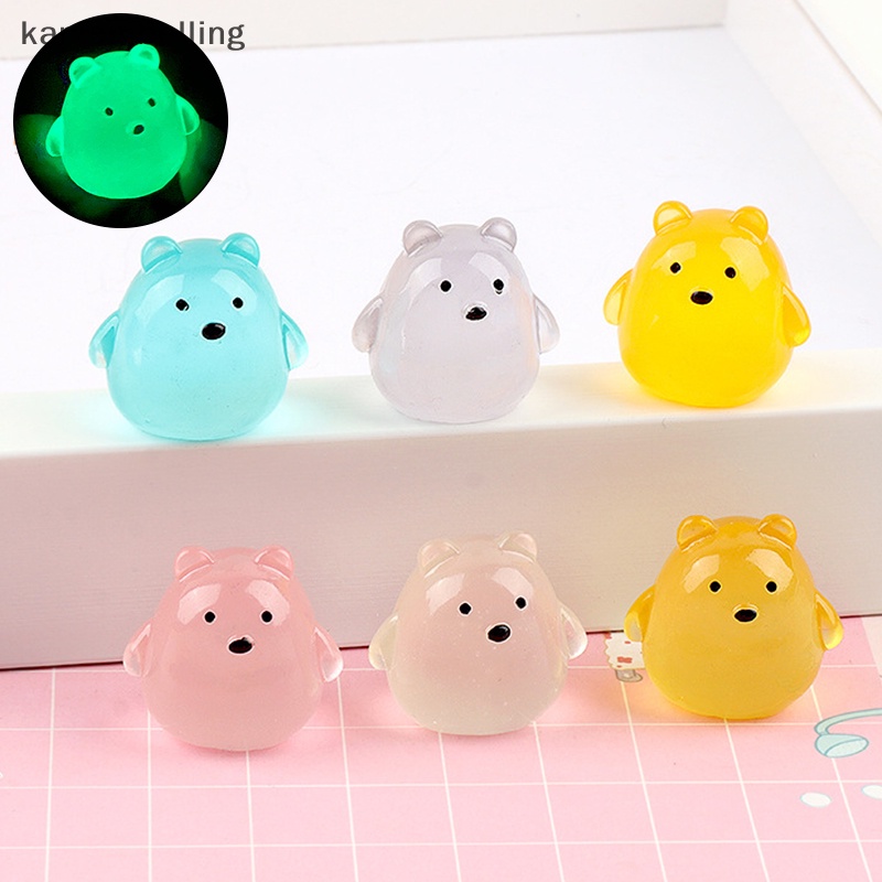 Đồ Chơi Chú Gấu Hoạt Hình Mini Ba Chiều Bằng Nhựa Resin Màu Dạ Quang Trang Trí Móc Khóa DIY