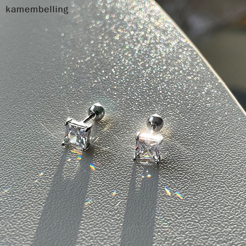 1 Đôi Khuyên Tai Dạng Xoắn Ốc Đính Đá Zircon Hình Vuông Màu Hồng Cho Nữ