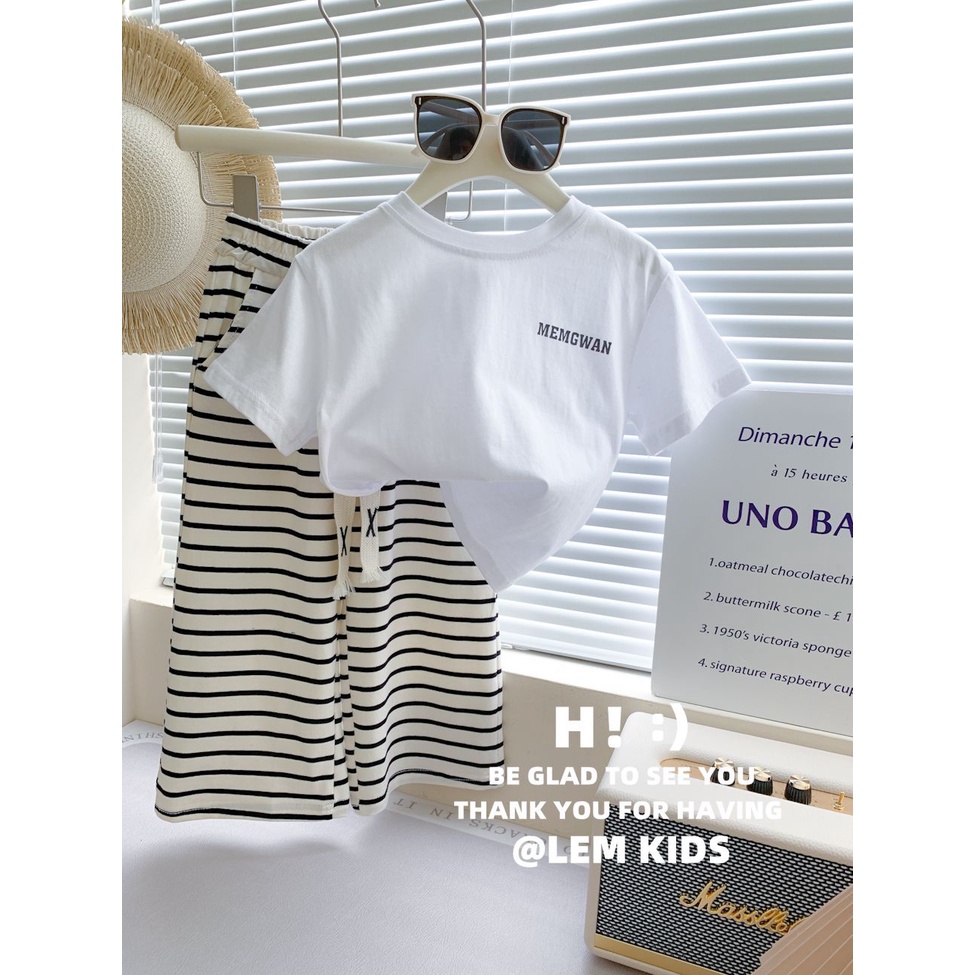 Set Áo Thun Ngắn Tay Và Quần Dài Ống Rộng Thời Trang Mùa Hè Hàn Quốc Mới Cho Bé Gái