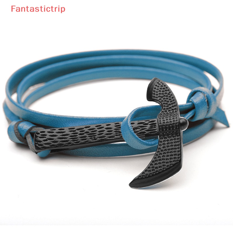 [Fantastictrip] Vòng Tay Da Đen Phối Móc Kim Loại Thể Thao Thời Trang Mới Cho Nam