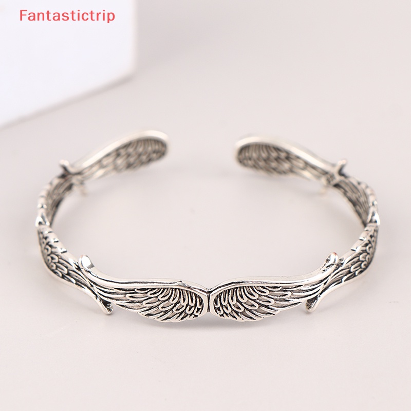 [Fantastictrip] Vòng Tay Hở Bằng Kim Loại Thiết Kế Cánh Thiên Thần Sáng Tạo Phong Cách Retro Thích Hợp Làm Quà Tặng Tiệc Tù