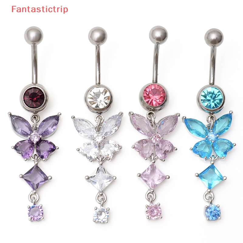 [Fantastictrip] Khuyên Rốn Bằng Thép Không Gỉ Đính Đá Zircon Hình Bướm Thời Trang Mới Cho Nữ
